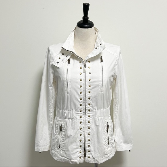MICHAEL Michael Kors Jackets & Blazers - Michael Kors MK White Gold Tone Studded Zip Up Elastic Waistband Jacket Medium